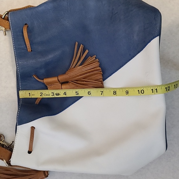 PIKOLINOS Blue and White Genuine Leather Shoulder Bucket Bag - Picture 15 of 16
